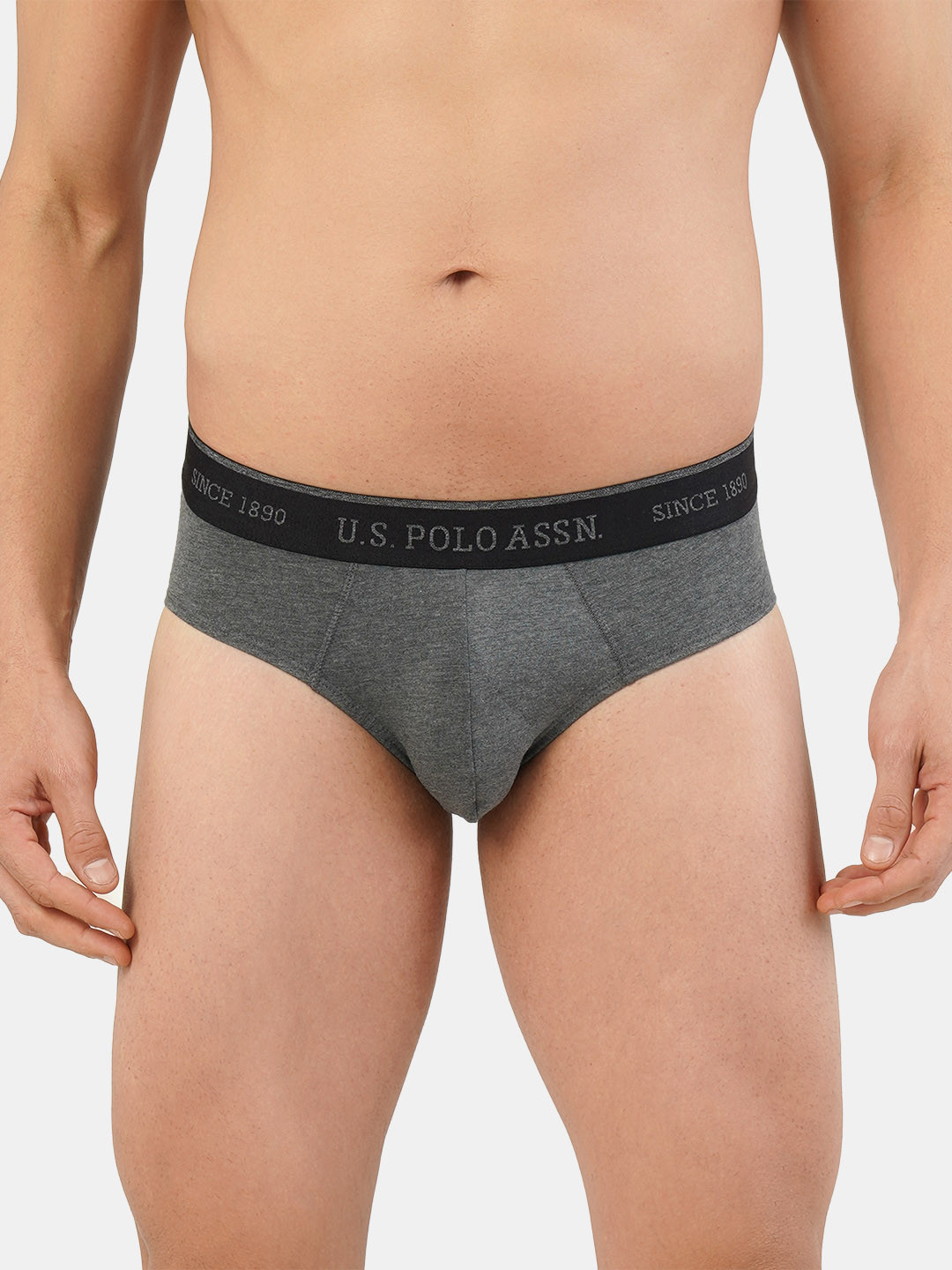 U.S. Polo Assn. Men Charcoal Grey Solid Bamboo Cotton Briefs I704-031-PL