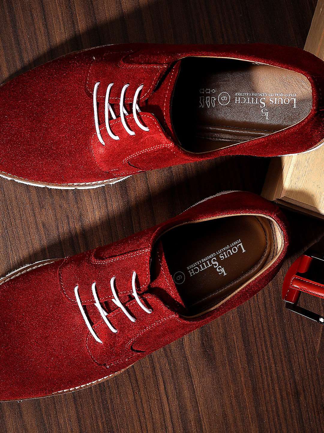 LOUIS STITCH Men Red Textured Suede Oxfords