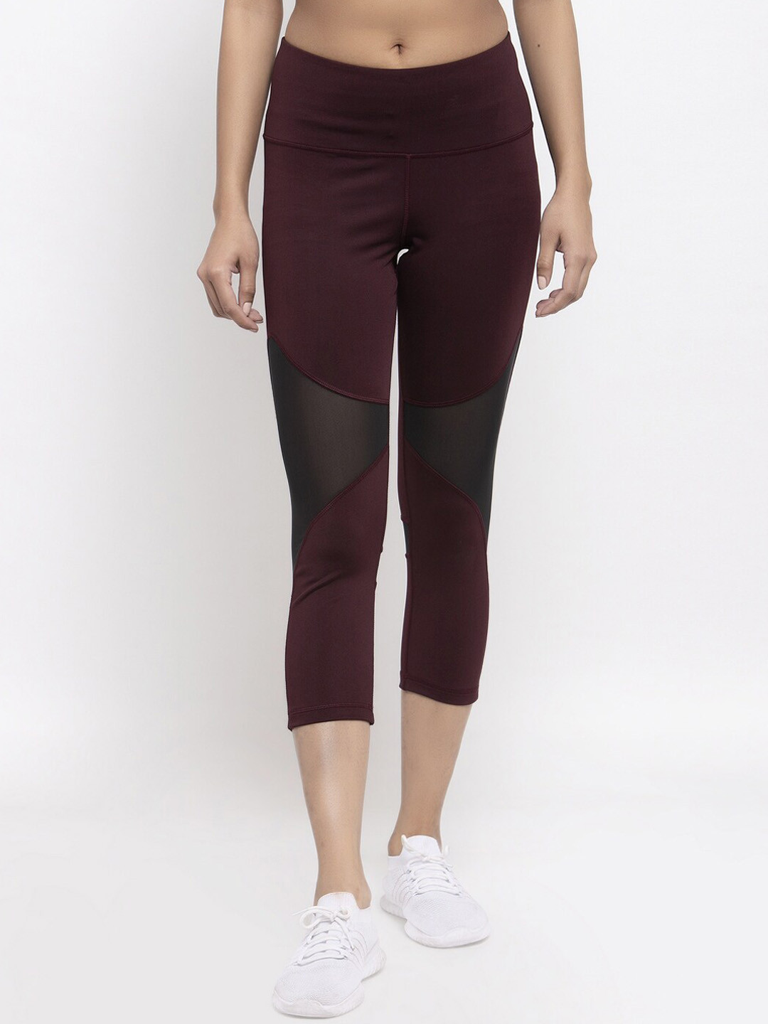 Invincible Women Burgundy Solid Mid-Rise Training Yoga Tights