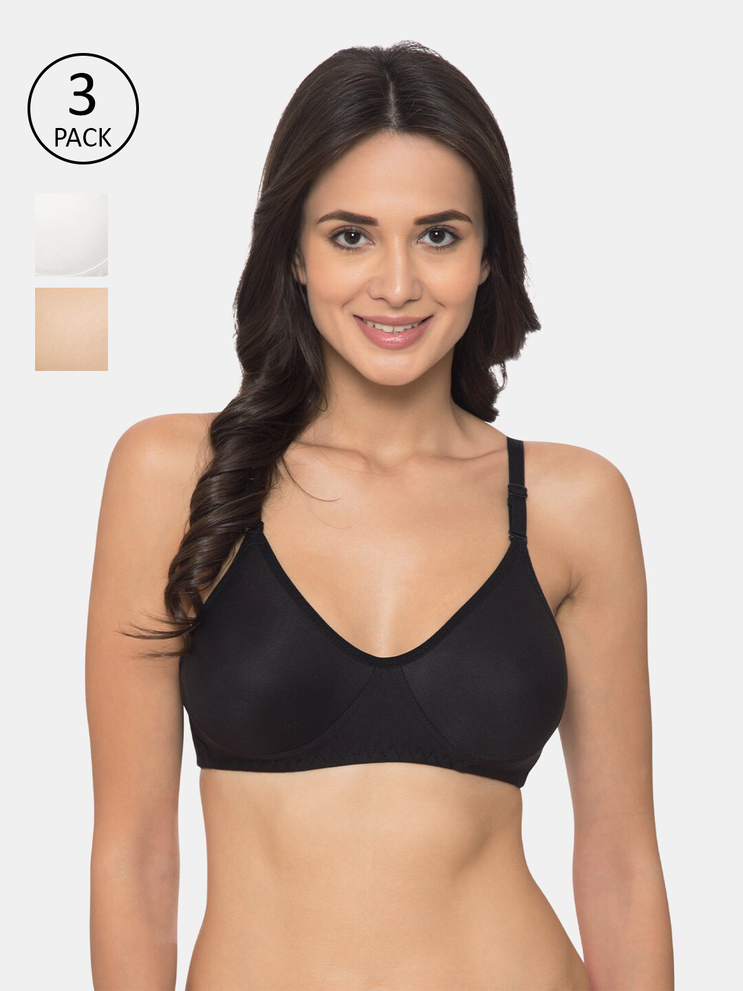 Komli Pack of 3 Non Padded Full Coverage Everyday Tshirt Bra