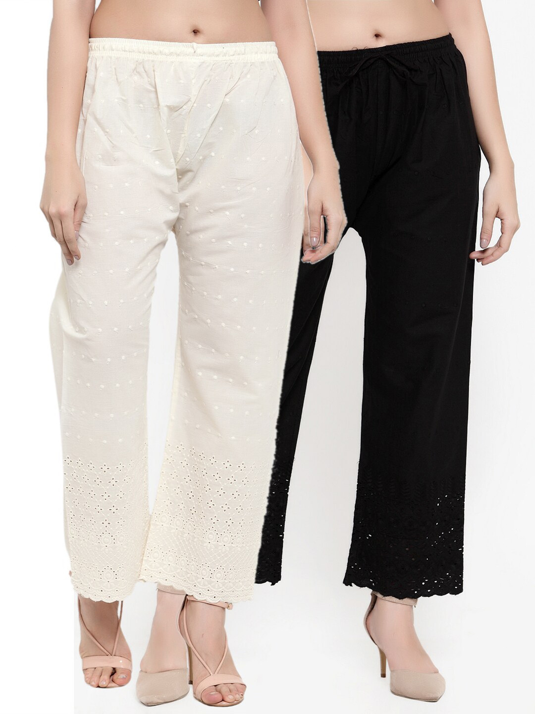 Miaz Lifestyle Pack Of 2 Women Pink & Black Flared Ethnic Palazzos