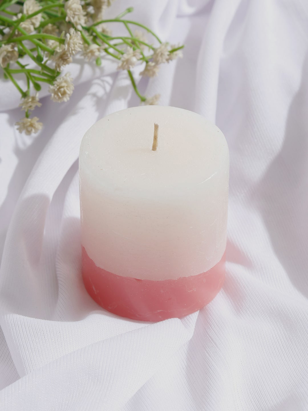 Fabindia Red & White Solid Wax Fragrance Lavanga Varda Cylindrical Candle