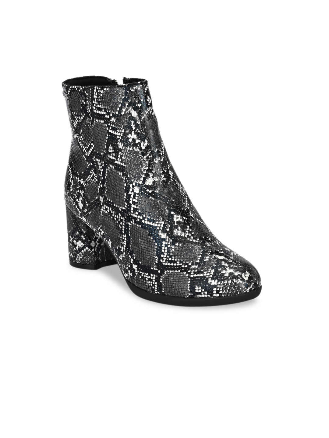 Delize Black & Green Animal Textured Block Heeled Chelsea Boots