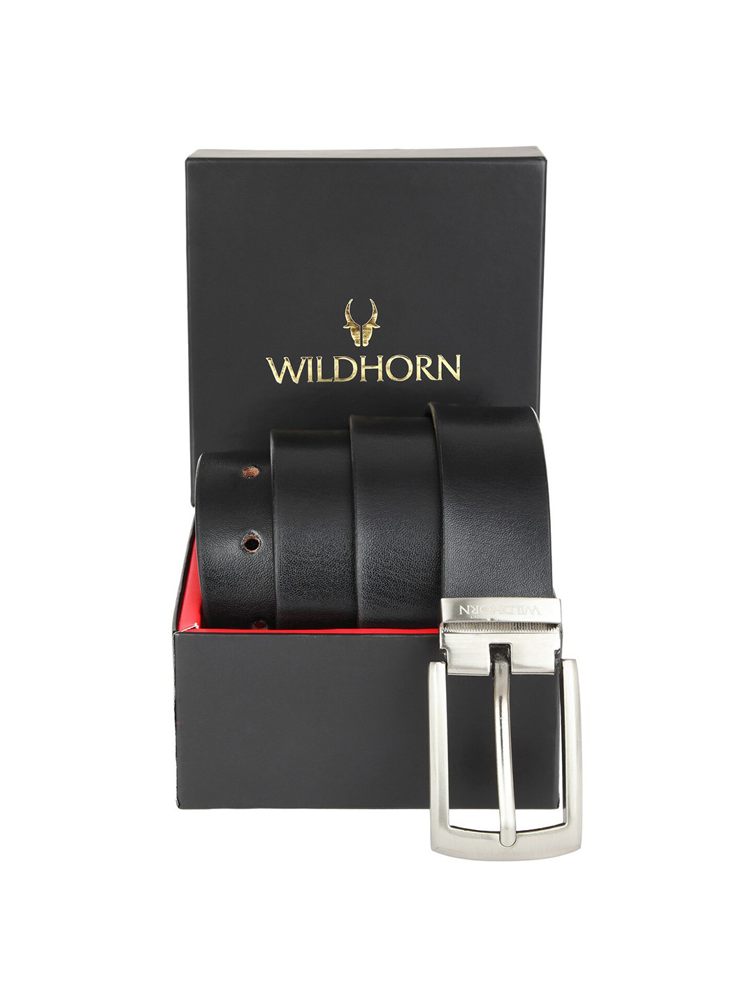 WildHorn Men Black Formal Leather Belt