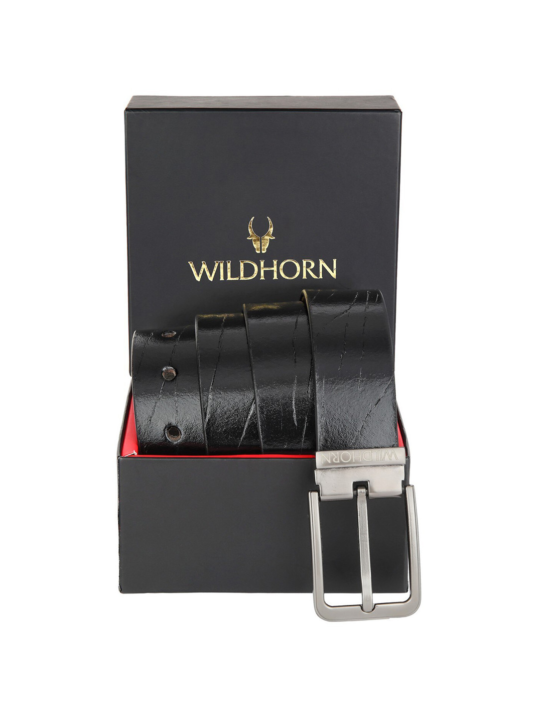 WildHorn Men Black Textured Free Size Leather Formal Belt