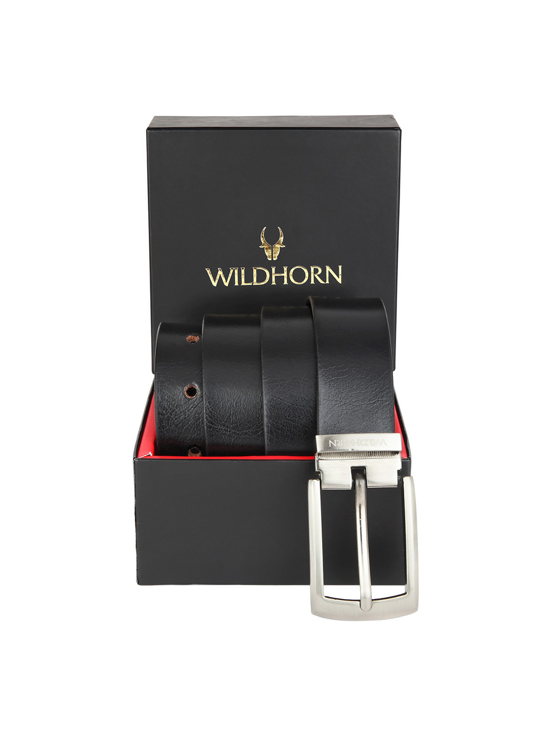 WildHorn Men Black Textured Wrinkle Leather Belt