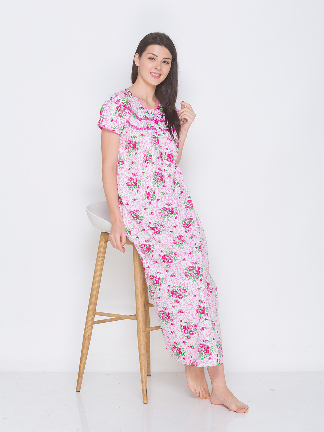 AV2 Cotton Pink Floral Printed Maternity Maxi Nightdress