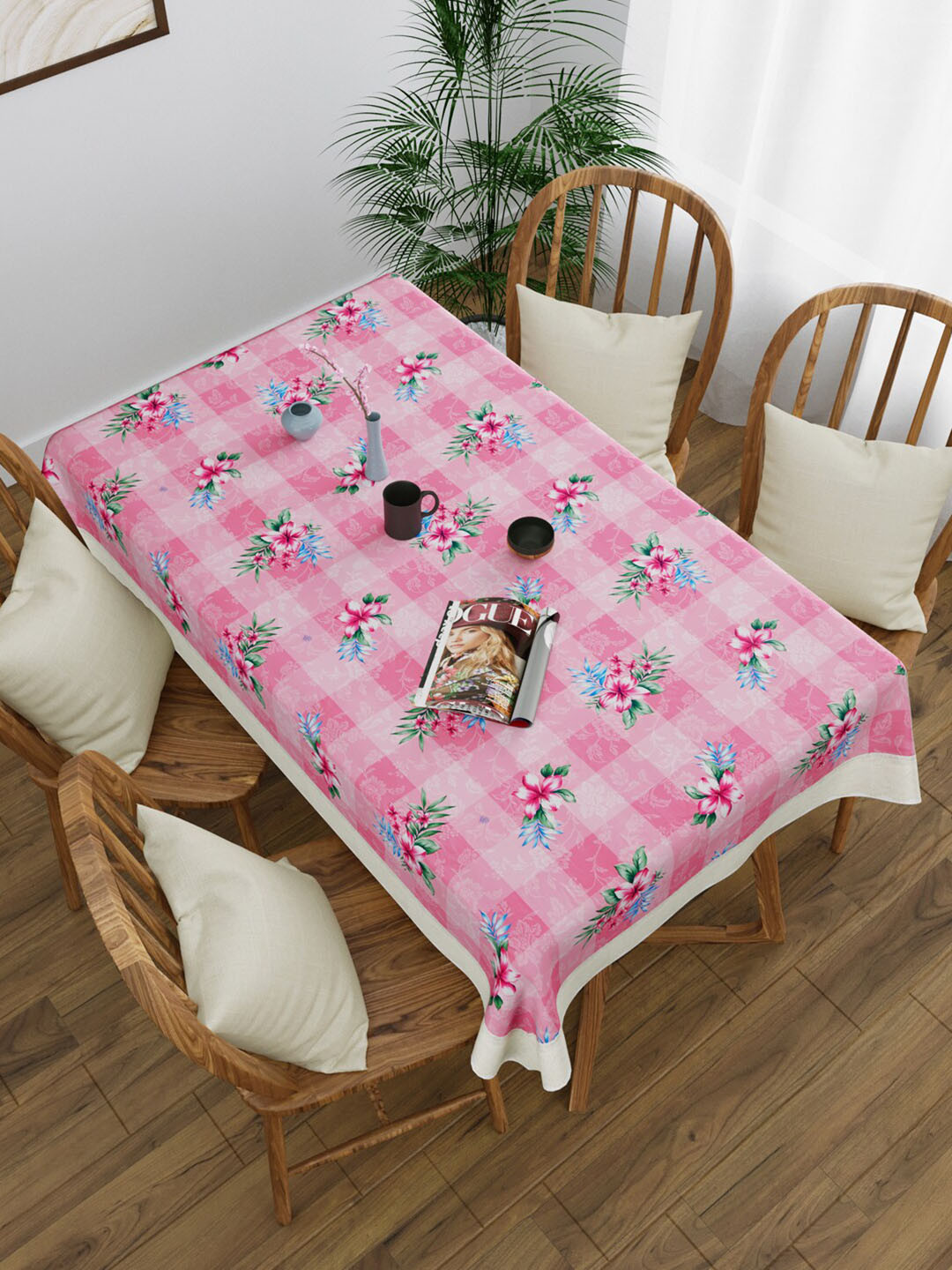 Clasiko Pink Floral Printed 4-Seater Table Cover