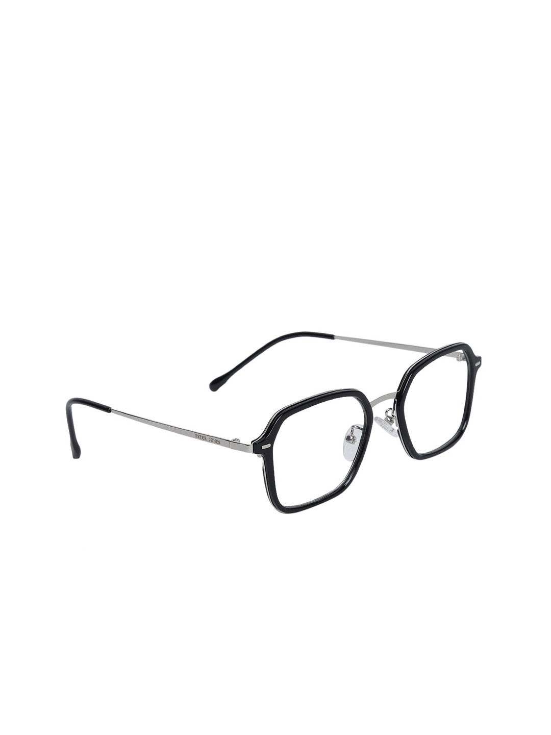 Peter Jones Eyewear Unisex Black & Silver-Toned Square Blue Light Blocking Glasses