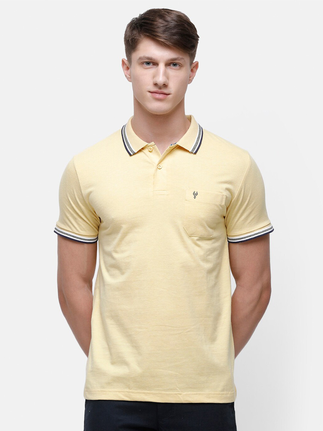 Classic Polo Men Yellow Polo Collar Slim Fit T-shirt