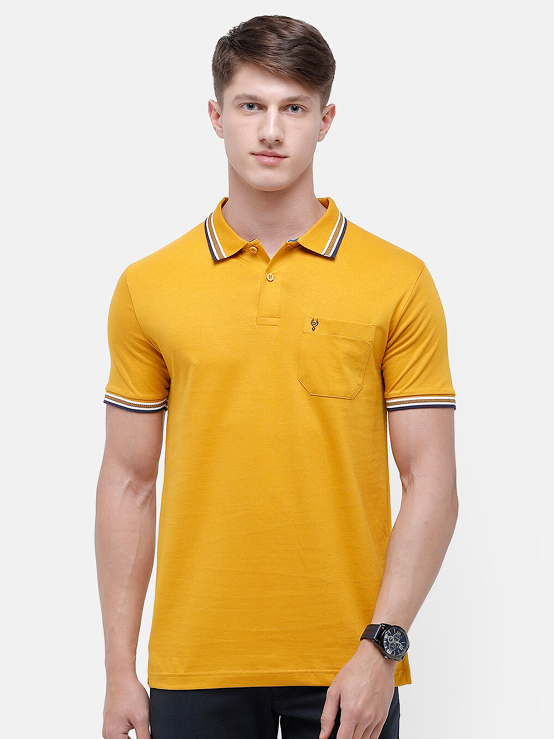 Classic Polo Men Mustard Yellow Polo Collar Slim Fit T-shirt