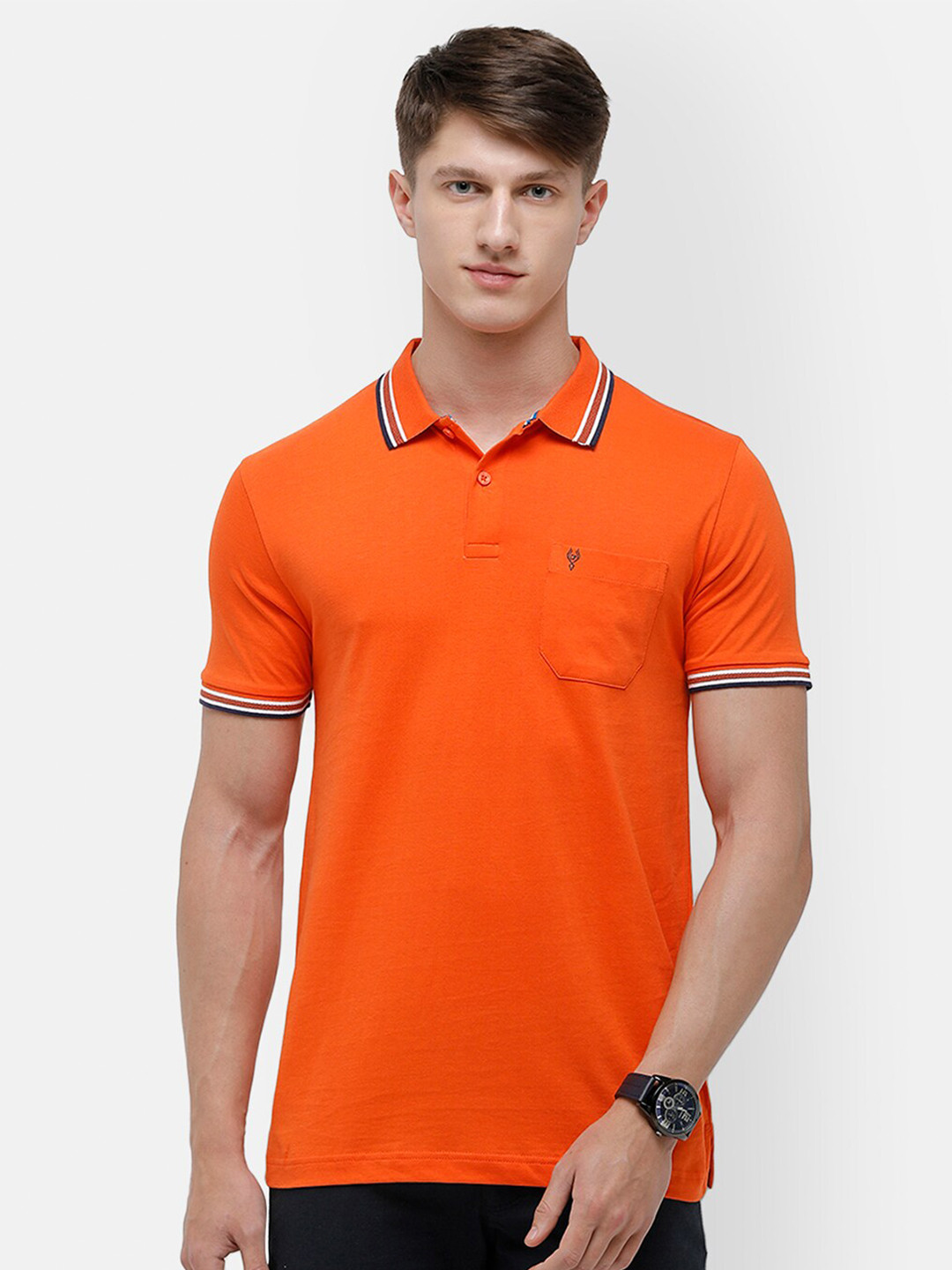 Classic Polo Men Orange Polo Collar Slim Fit T-shirt