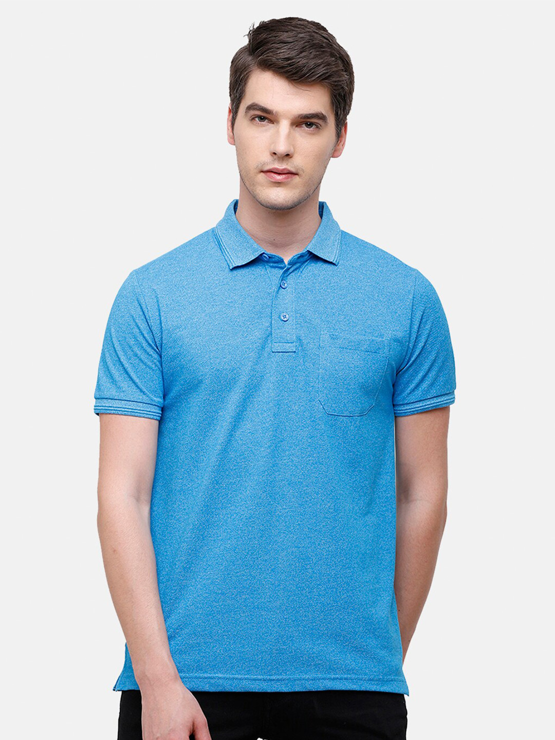 Classic Polo Men Blue Polo Collar Slim Fit T-shirt