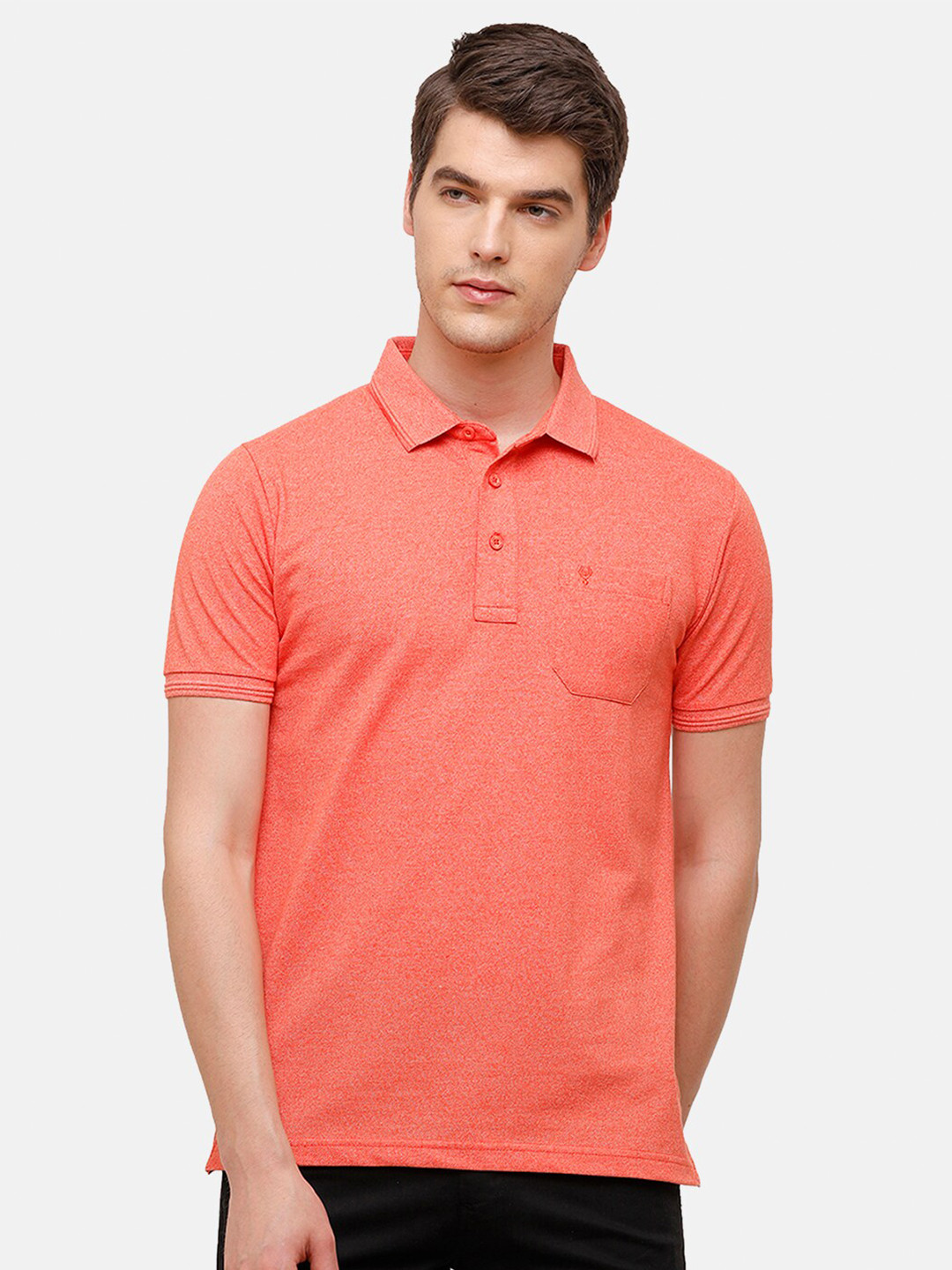 Classic Polo Men Orange Polo Collar Slim Fit T-shirt