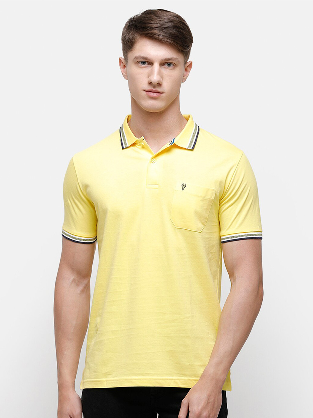 Classic Polo Men Yellow Polo Collar Slim Fit T-shirt