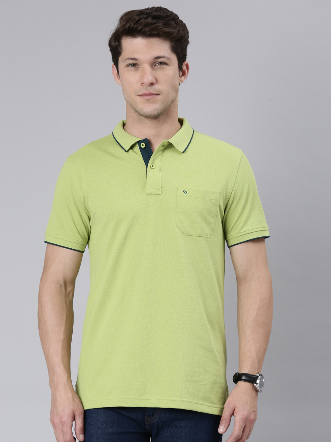 Classic Polo Men Green Polo Collar T-shirt
