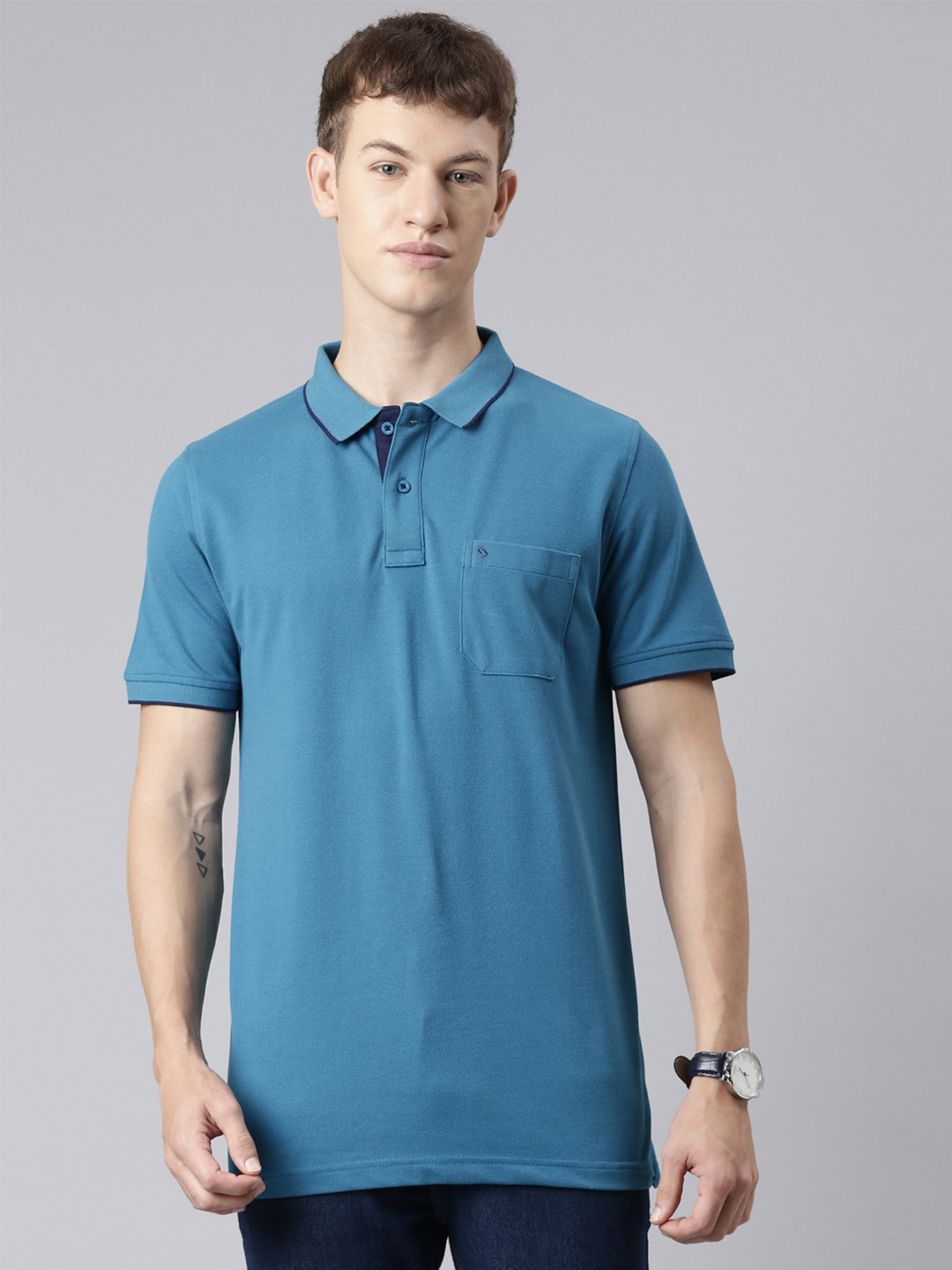 Classic Polo Men Blue Polo Collar  T-shirt