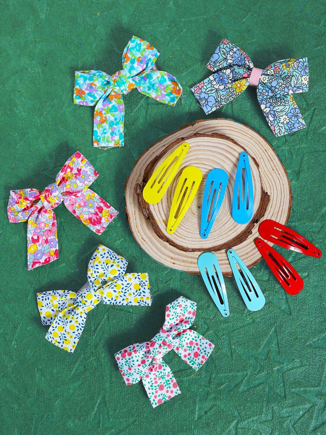 Yellow Chimes Set of 12 Girls Blue & Red Bow Ribbon Clip & Tic Tac Hair Clips