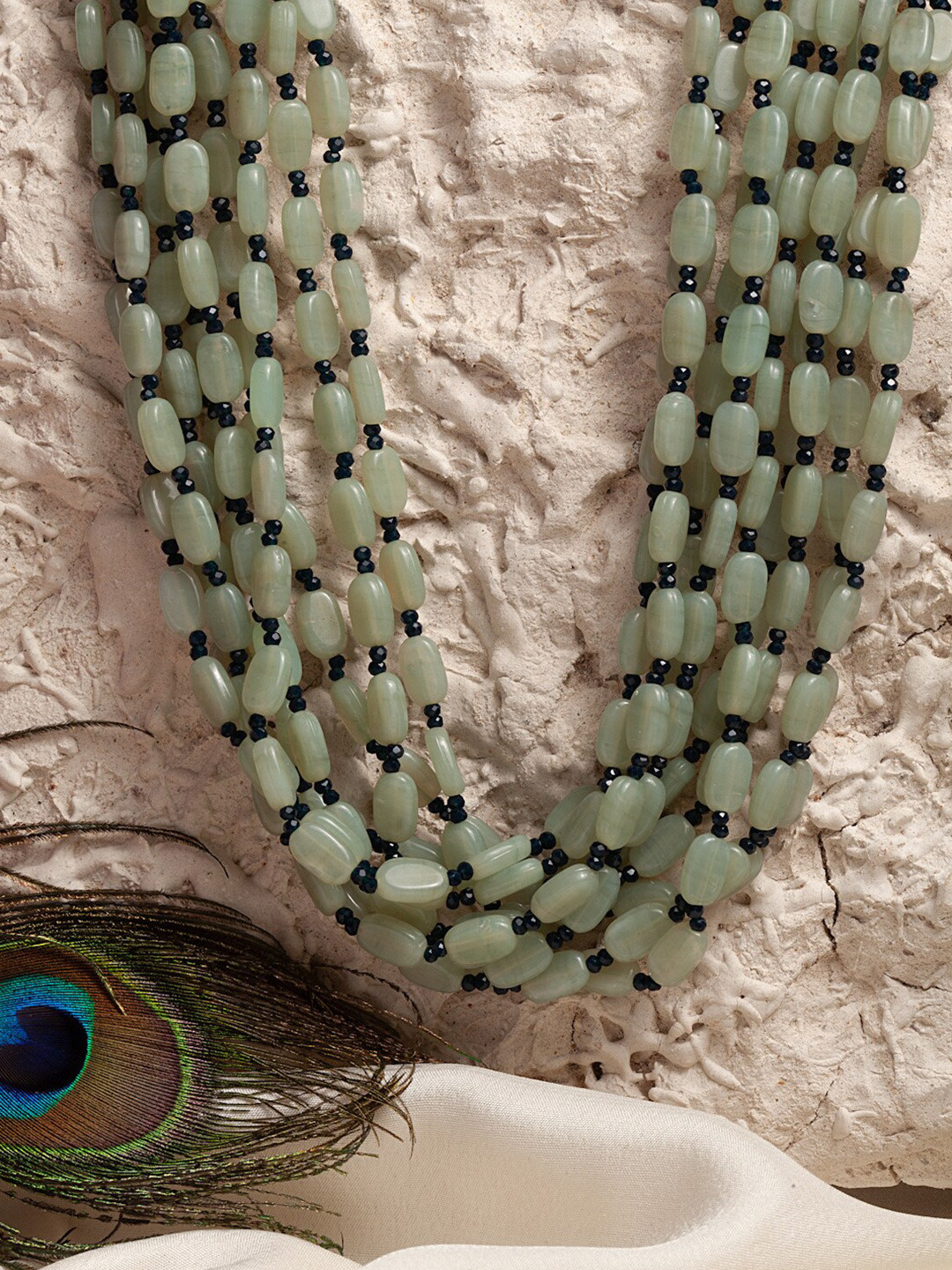 DUGRISTYLE Green & Black Faux Emerald Layered Handcrafted Necklace