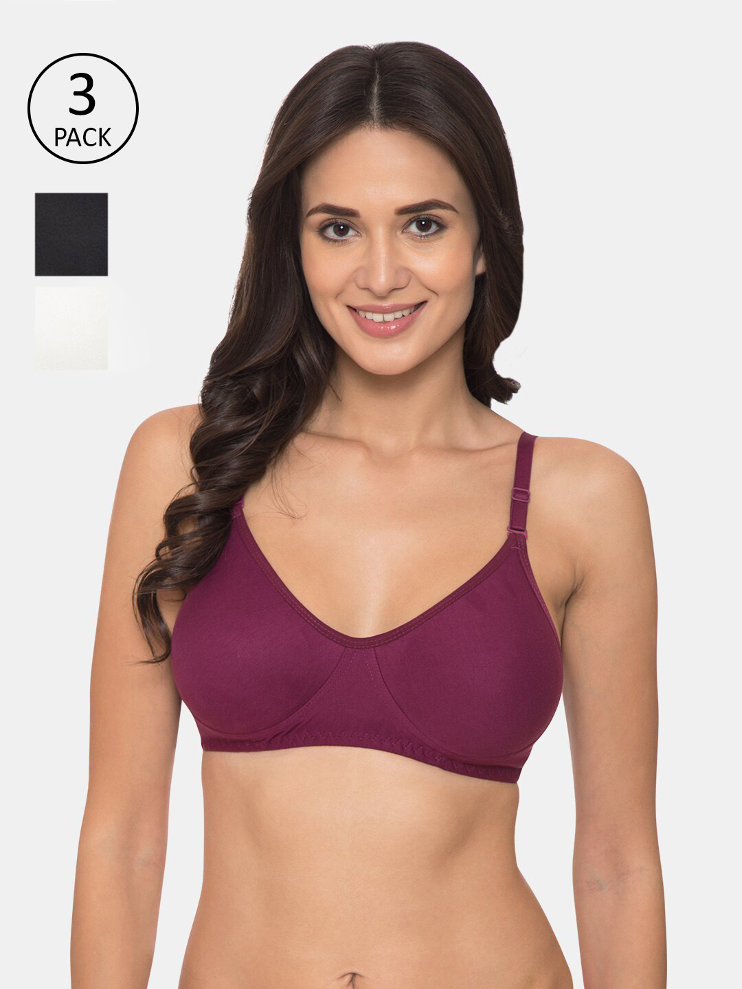 Komli Pack of 3 Non Padded Full Coverage Everyday Tshirt Bra