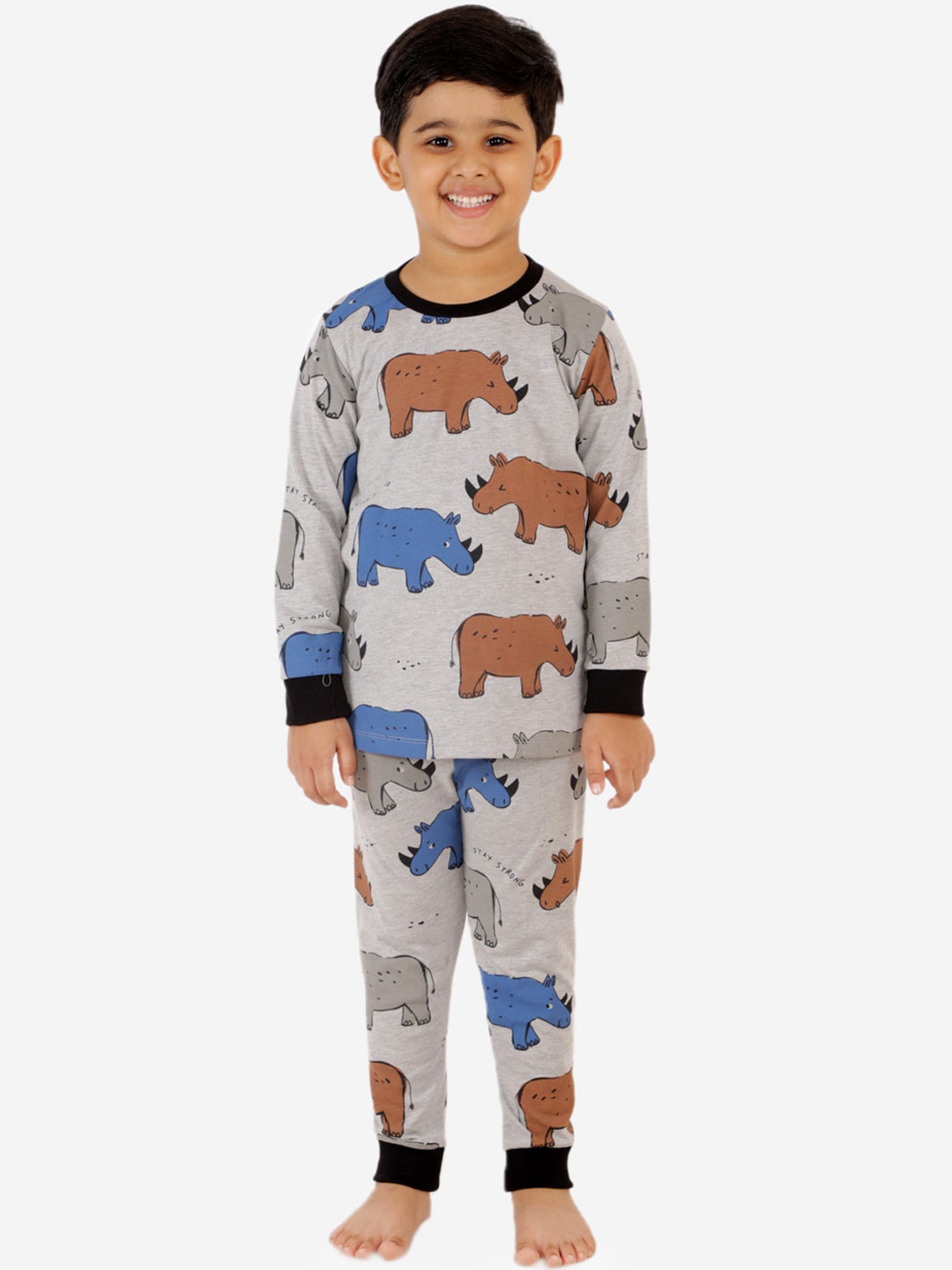 Lazy Shark Boys Grey & Brown Printed Night Suit