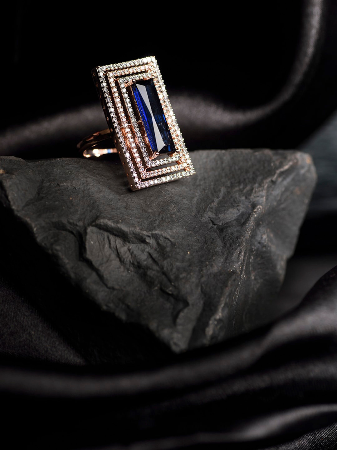 Saraf RS Jewellery Rose Gold-Plated Blue & White Ruby & AD Studded Handcrafted Adjustable Finger Ring