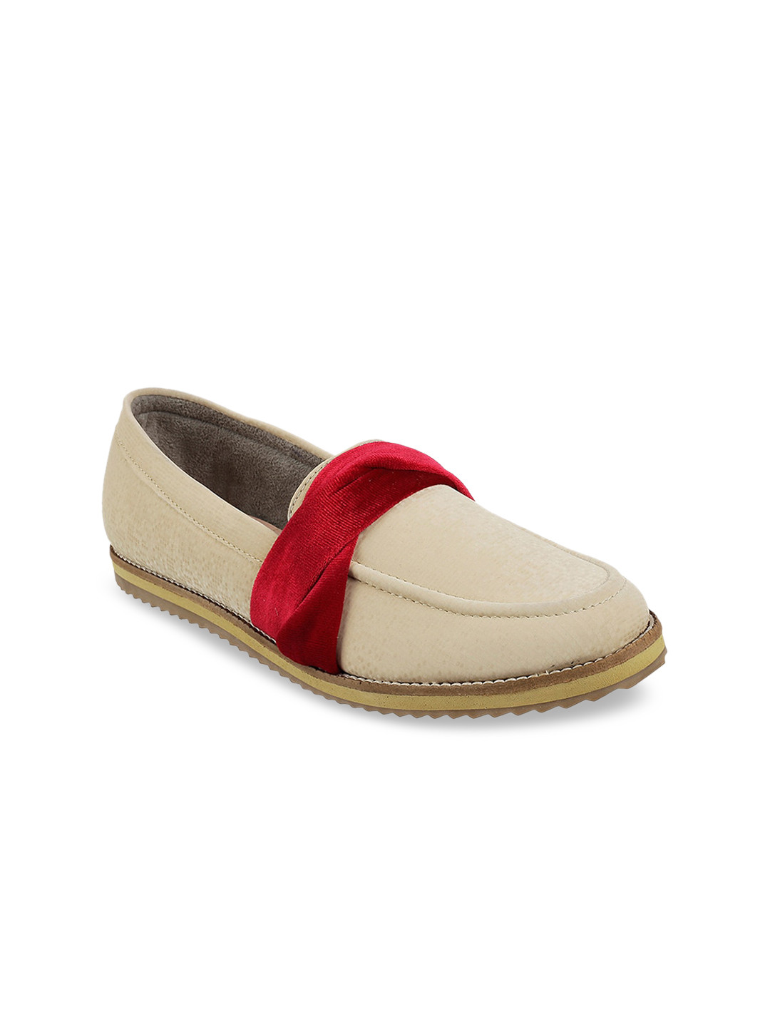 Wet Blue Women Beige & Red Colourblocked Loafers