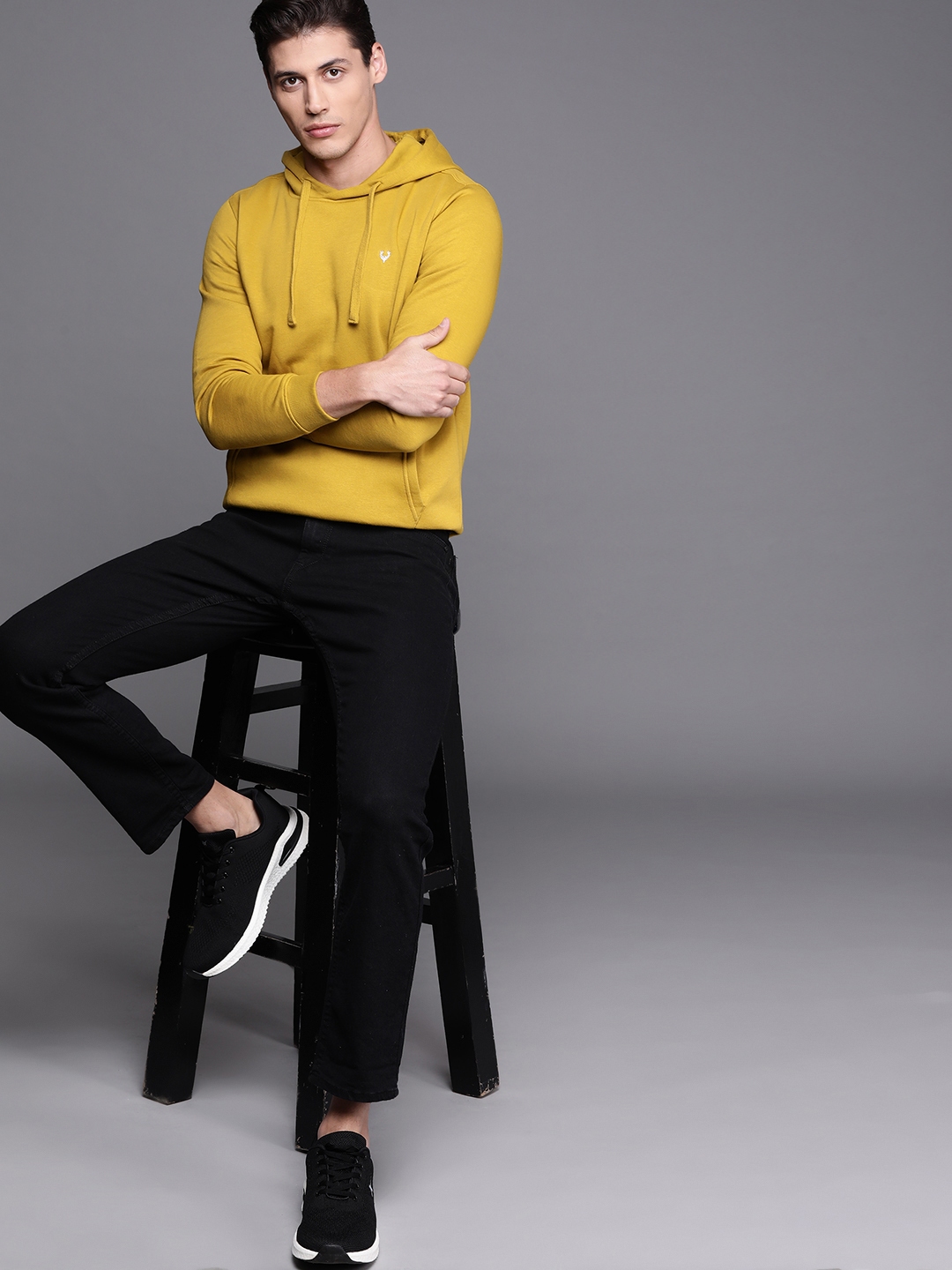 Buy Allen Solly Sport Men Mustard Yellow Solid Hooded Sweatshirt