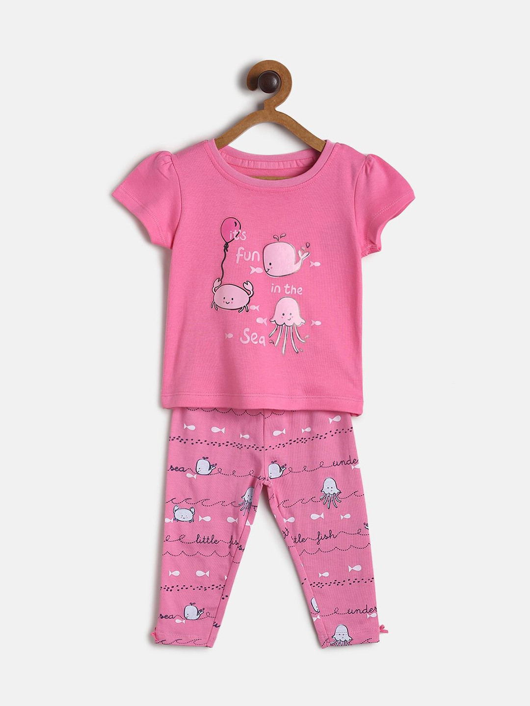 MINI KLUB Girls Pack of 2 Pink & White Printed Top with Capris