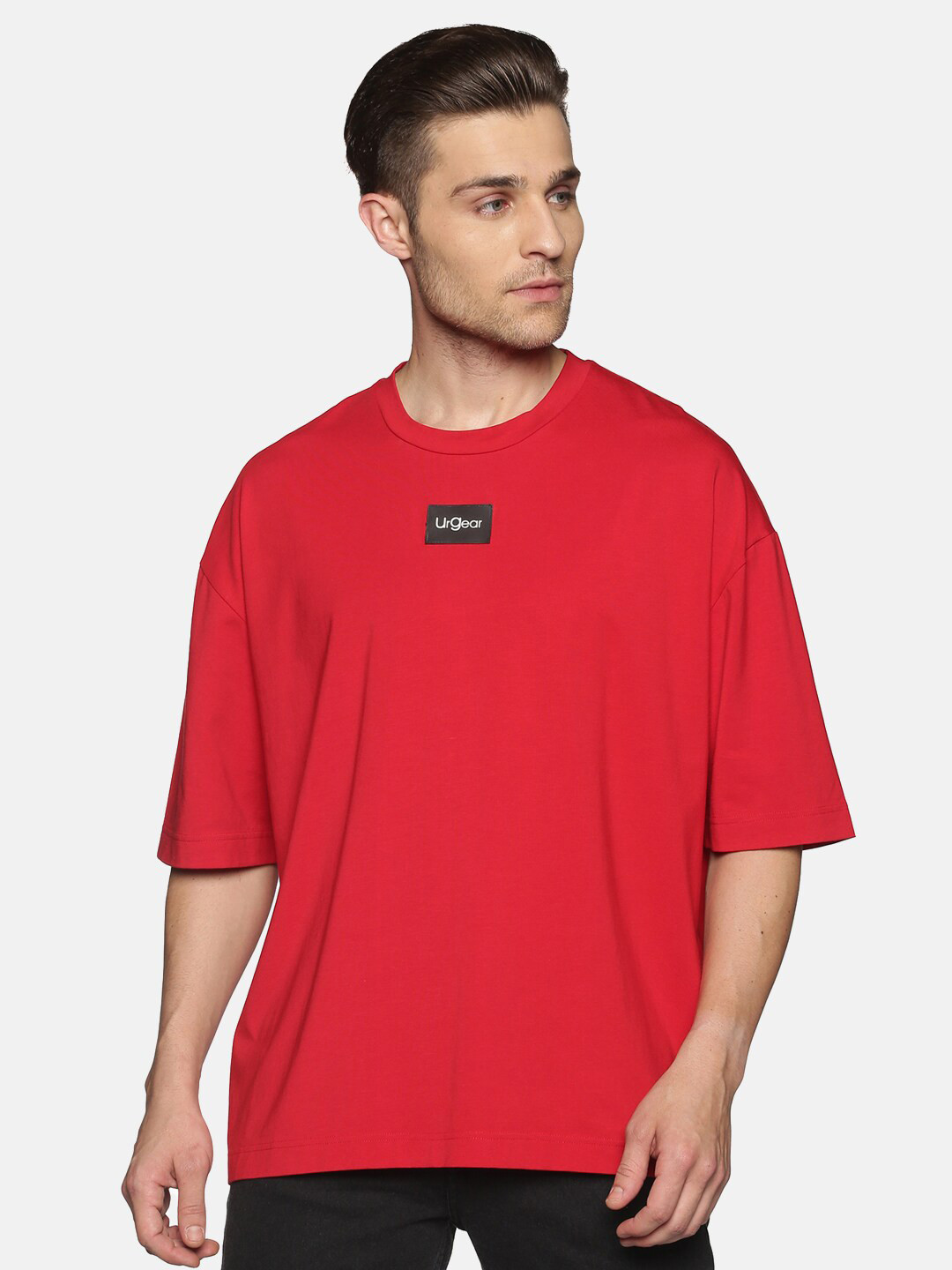 UrGear Men Red Drop-Shoulder Sleeves Oversized Yoga T-shirt