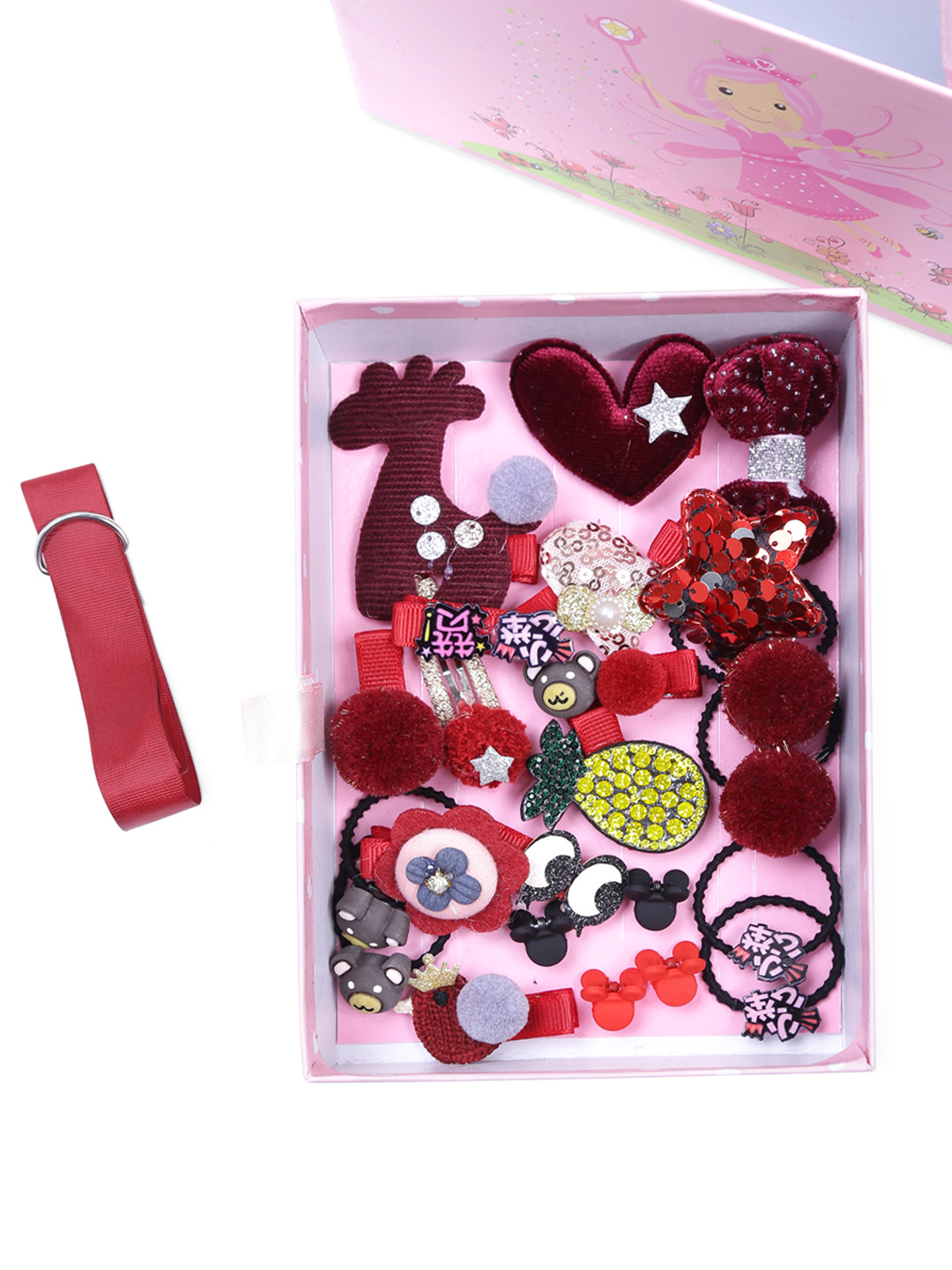 Yellow Chimes Girls Set of 20 Red & Black Lace Hair Accessory