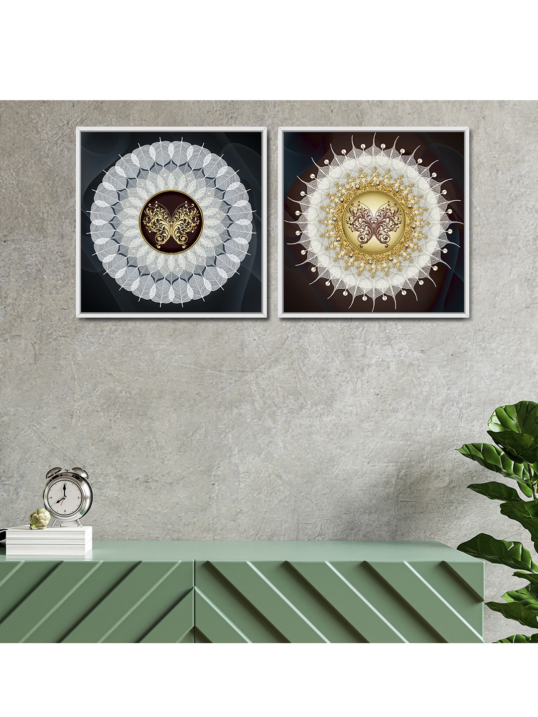 Art Street Set of 2 White Blue Flower Vintage Theme Canvas Painting with Wooden Frame