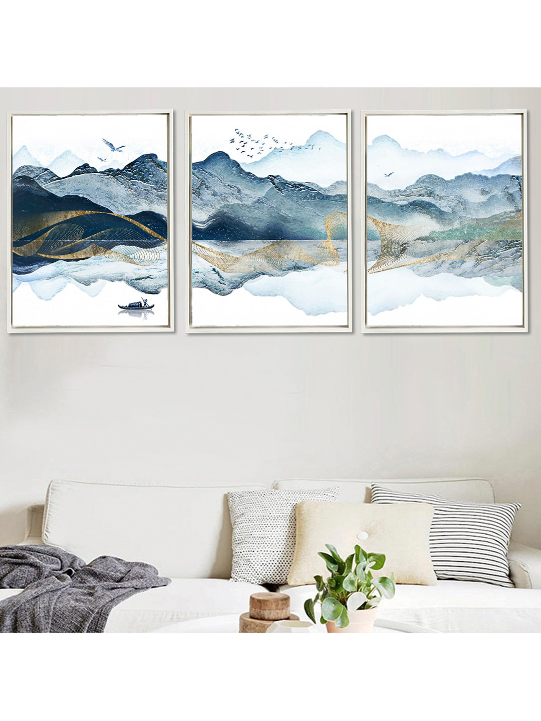 Art Street Mountain Nature Canvas 3 Piece Wall Square Paintings Wall Art - 23 x 17In