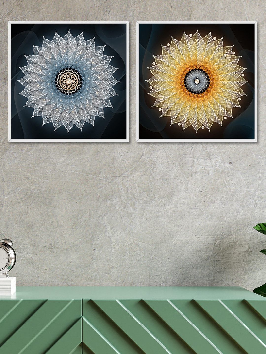 Art Street Unisex Set Of 2 White & Blue Flower Vintage Theme Canvas Wall Art