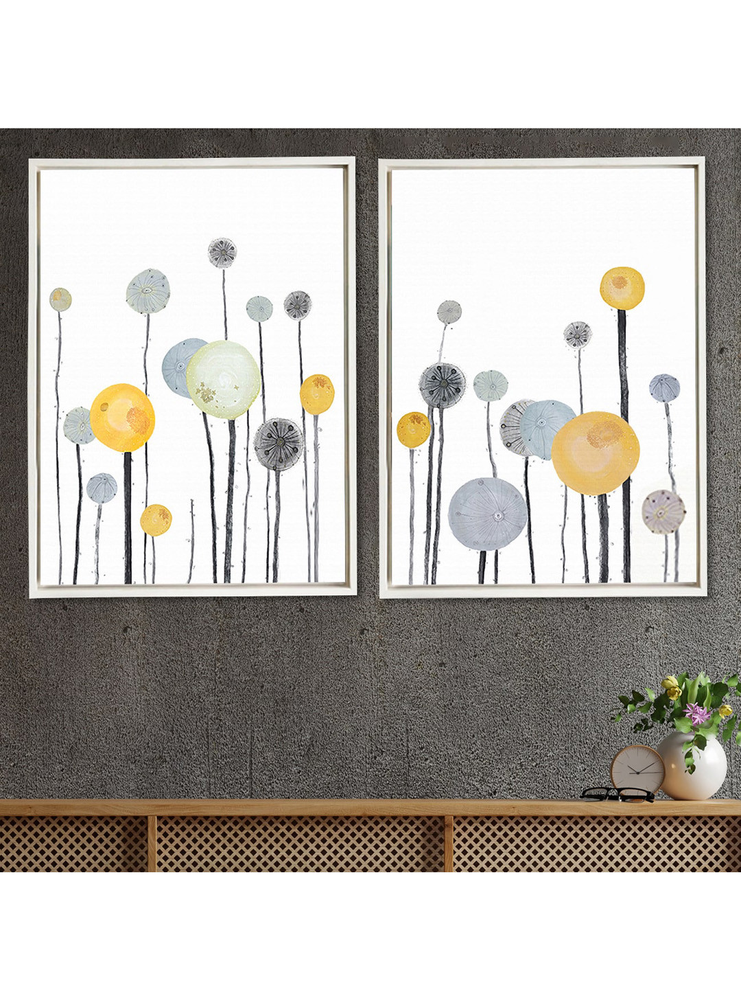 Art Street Unisex Set Of 2 White & Blue Floral Theme Canvas Wall Art