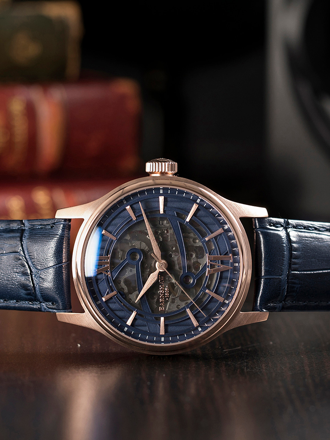 EARNSHAW Men Blue Dial & Blue Leather Straps Analogue Automatic Motion Powered Watch