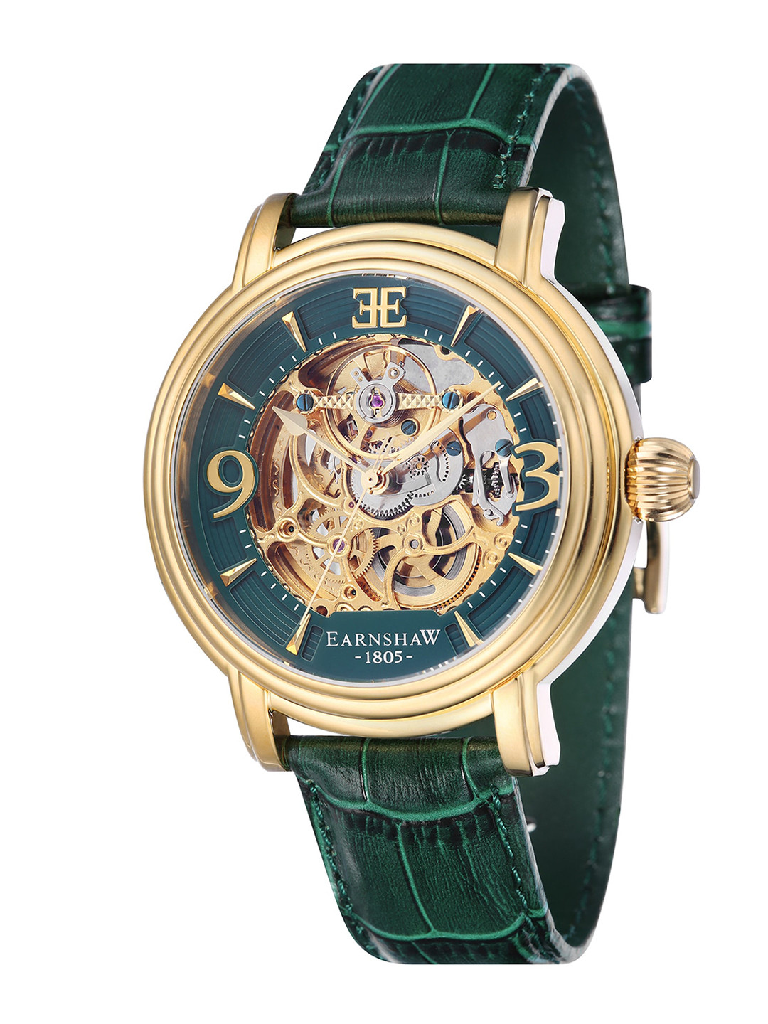 EARNSHAW Men Green Skeleton Dial Leather Straps Analogue Watch ES-8011-09