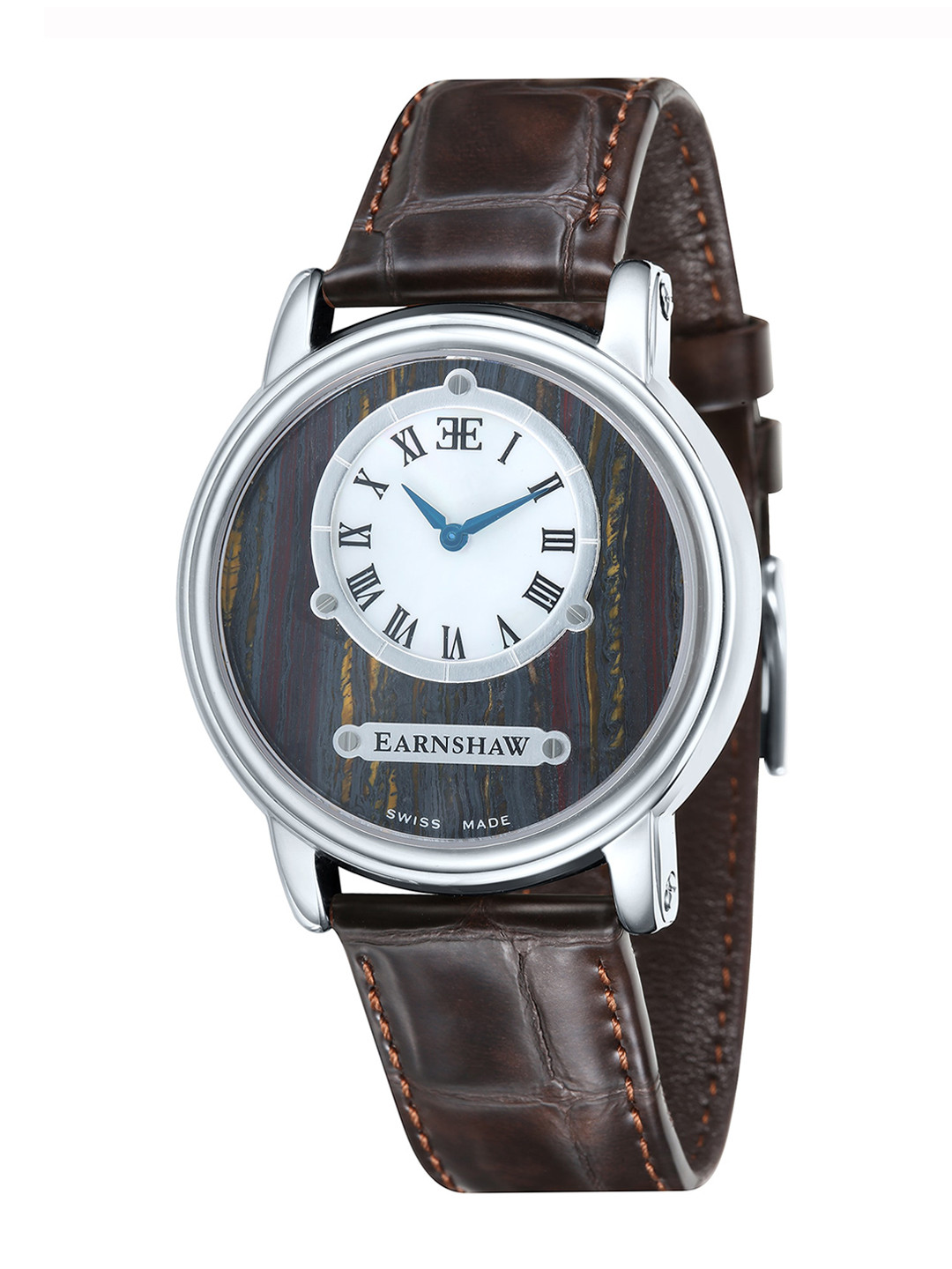 EARNSHAW Men Brown Textured Dial & Brown Leather Straps Analogue Watch - ES-0027-03