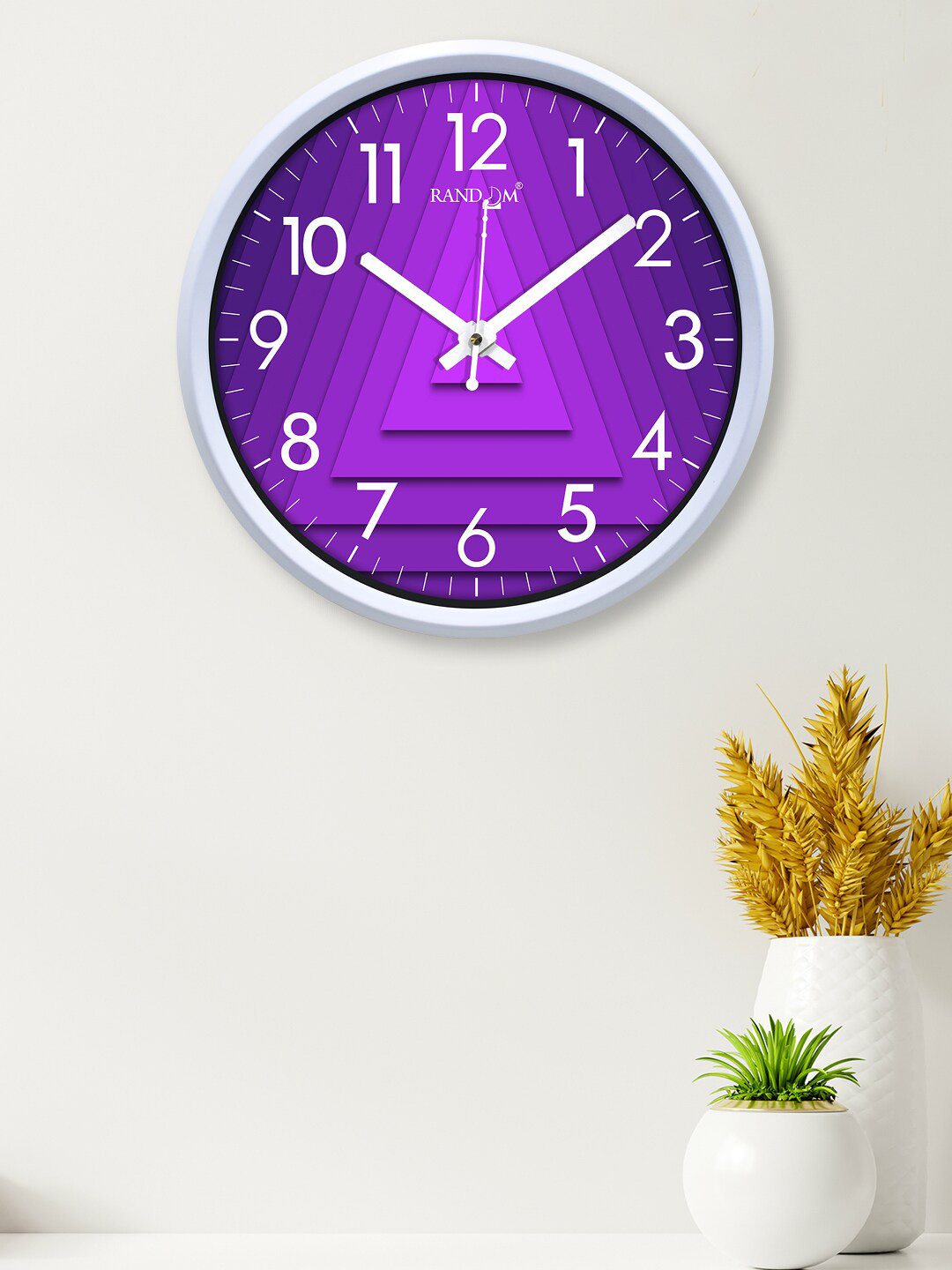 RANDOM Purple & White 3D Triangle Plastic Printed Round Contemporary Wall Clock