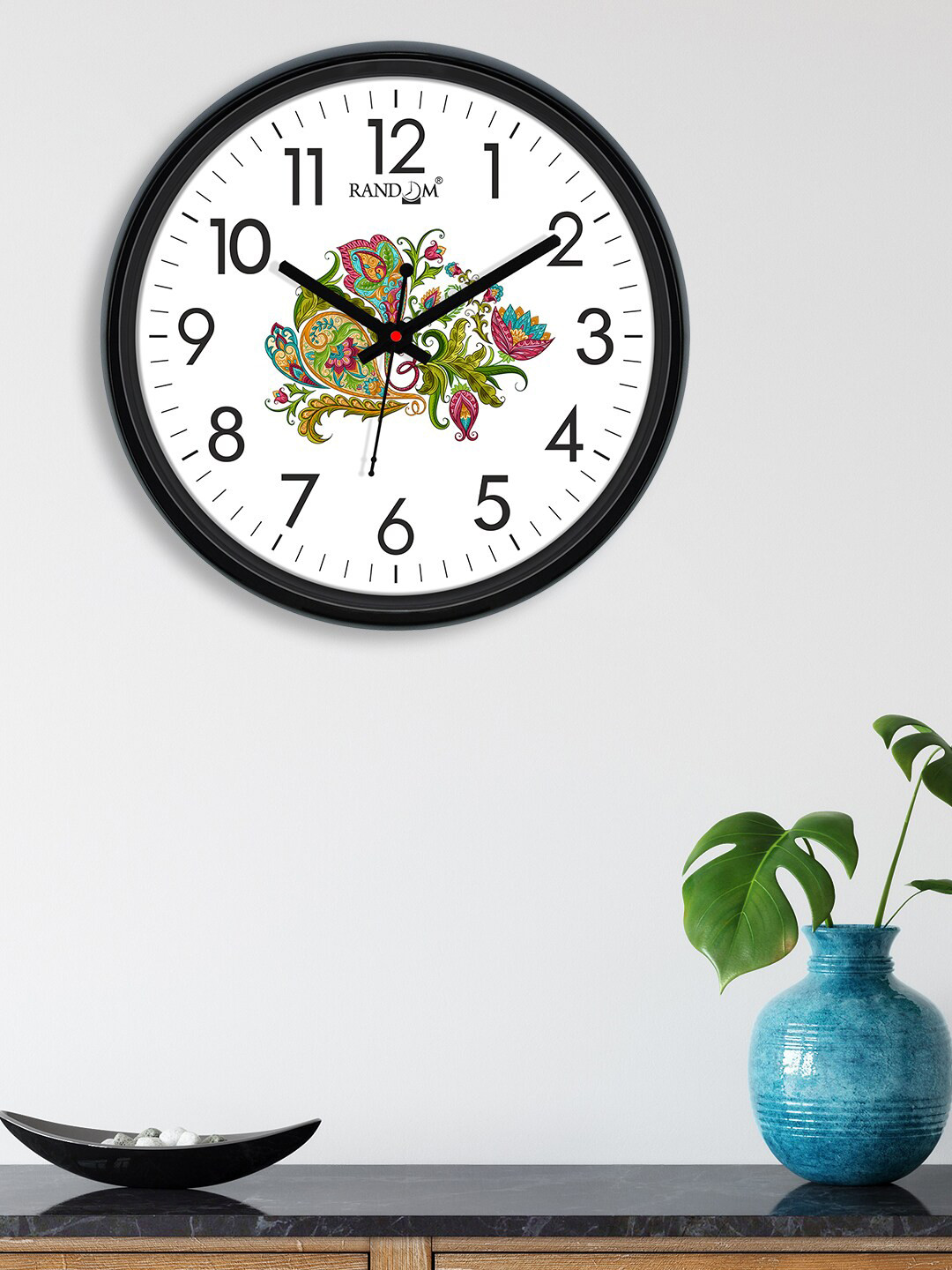 RANDOM garden Print White Plastic Quartz Movement Round Battery Analogue Wall Clock-30cm
