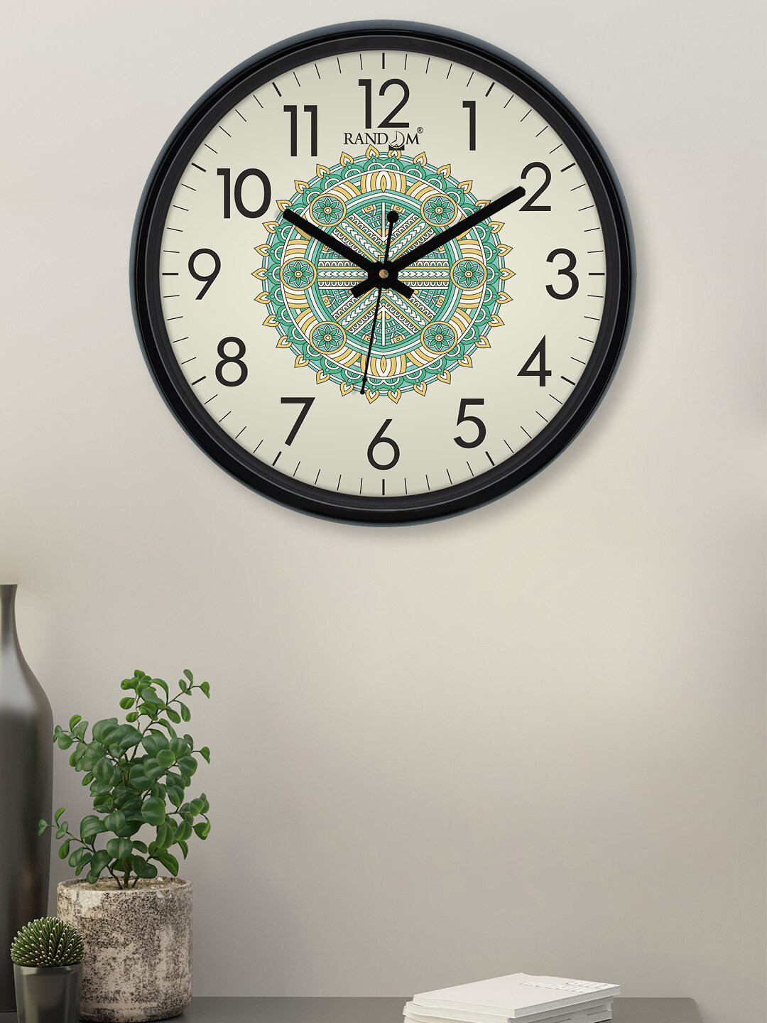 RANDOM Sea Green & Black Printed Contemporary Wall Clock