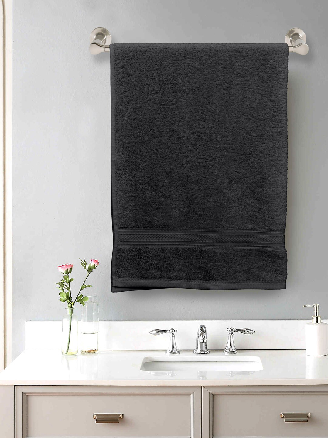 Home Fresh Charcoal Grey Solid 550 GSM Pure Cotton Classic Plus Bath Towel