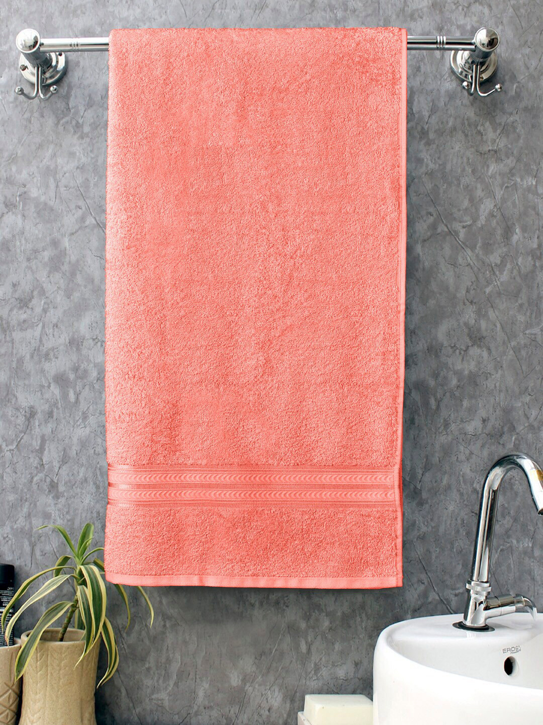Home Fresh Orange Solid Pure Cotton 500 GSM Bath Towel