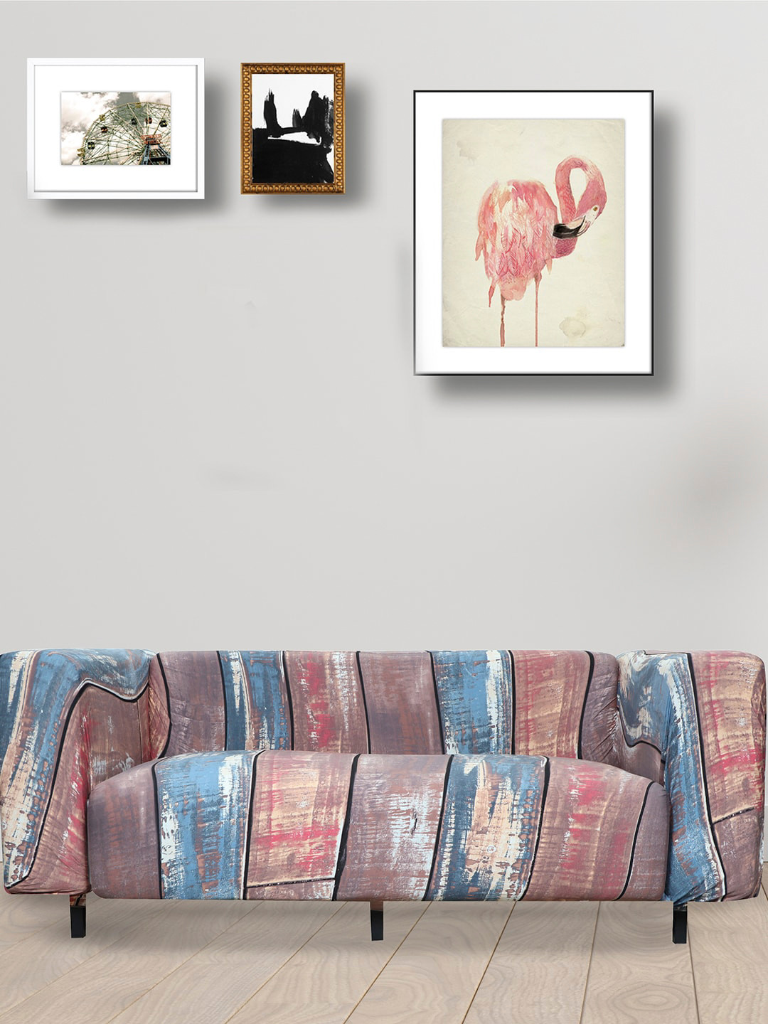 HOUSE OF QUIRK Red & Blue Printed 2-Seater Sofa Cover