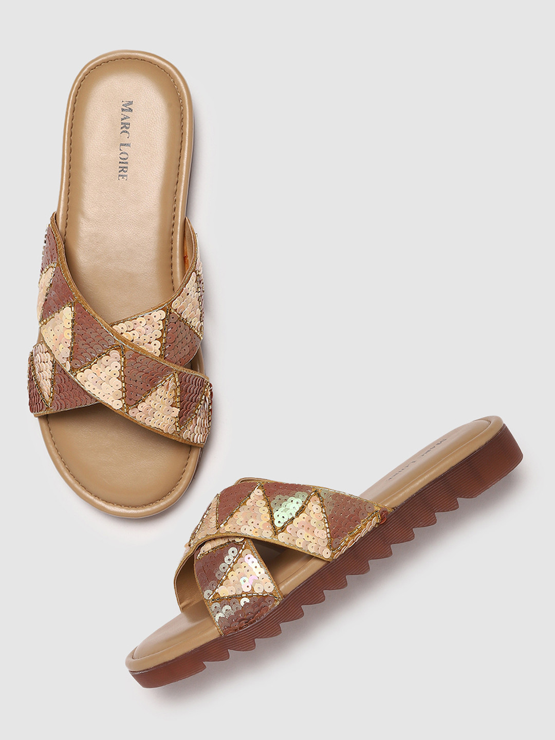 Marc Loire Women Cream-Coloured Embellished Open Toe Flats