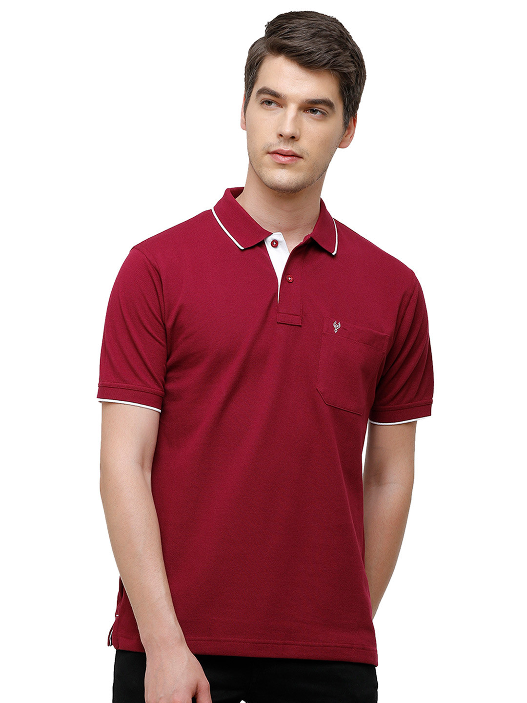 Classic Polo Men Burgundy Polo Collar Pockets T-shirt