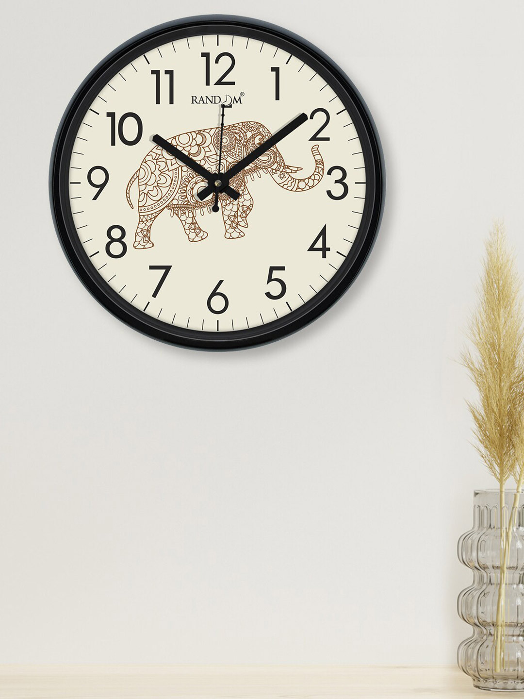 RANDOM Cream-Coloured & Black Printed Contemporary 30.4 cm Analogue Wall Clock