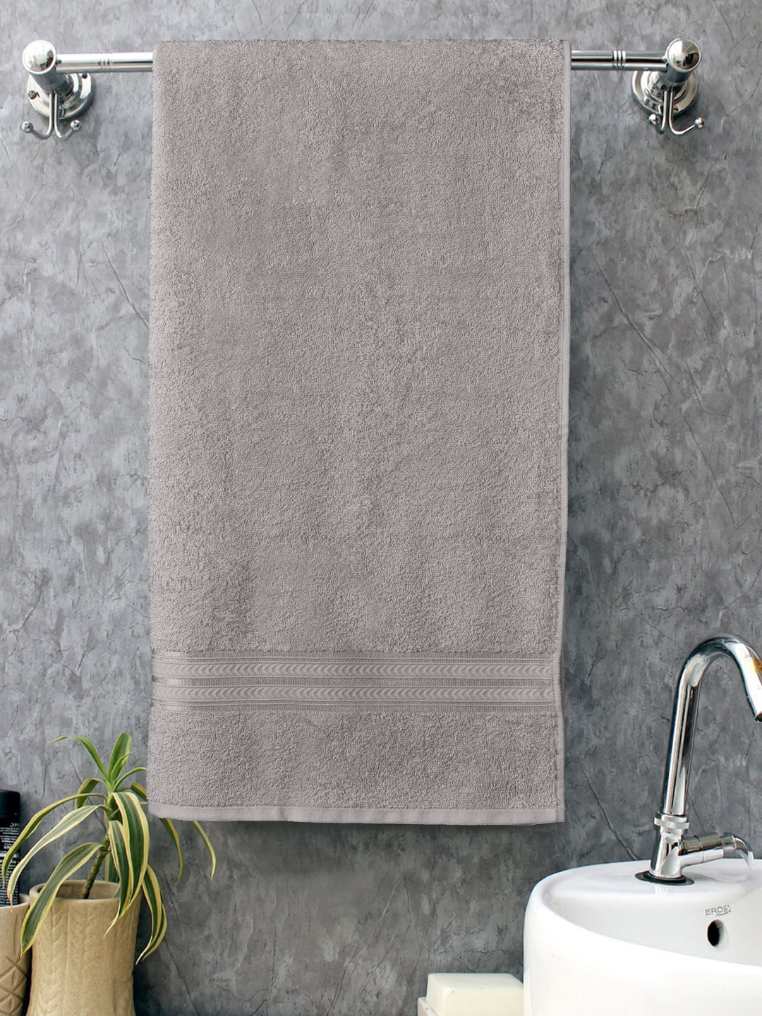Home Fresh Grey Solid Pure Cotton 400 GSM Bath Towel