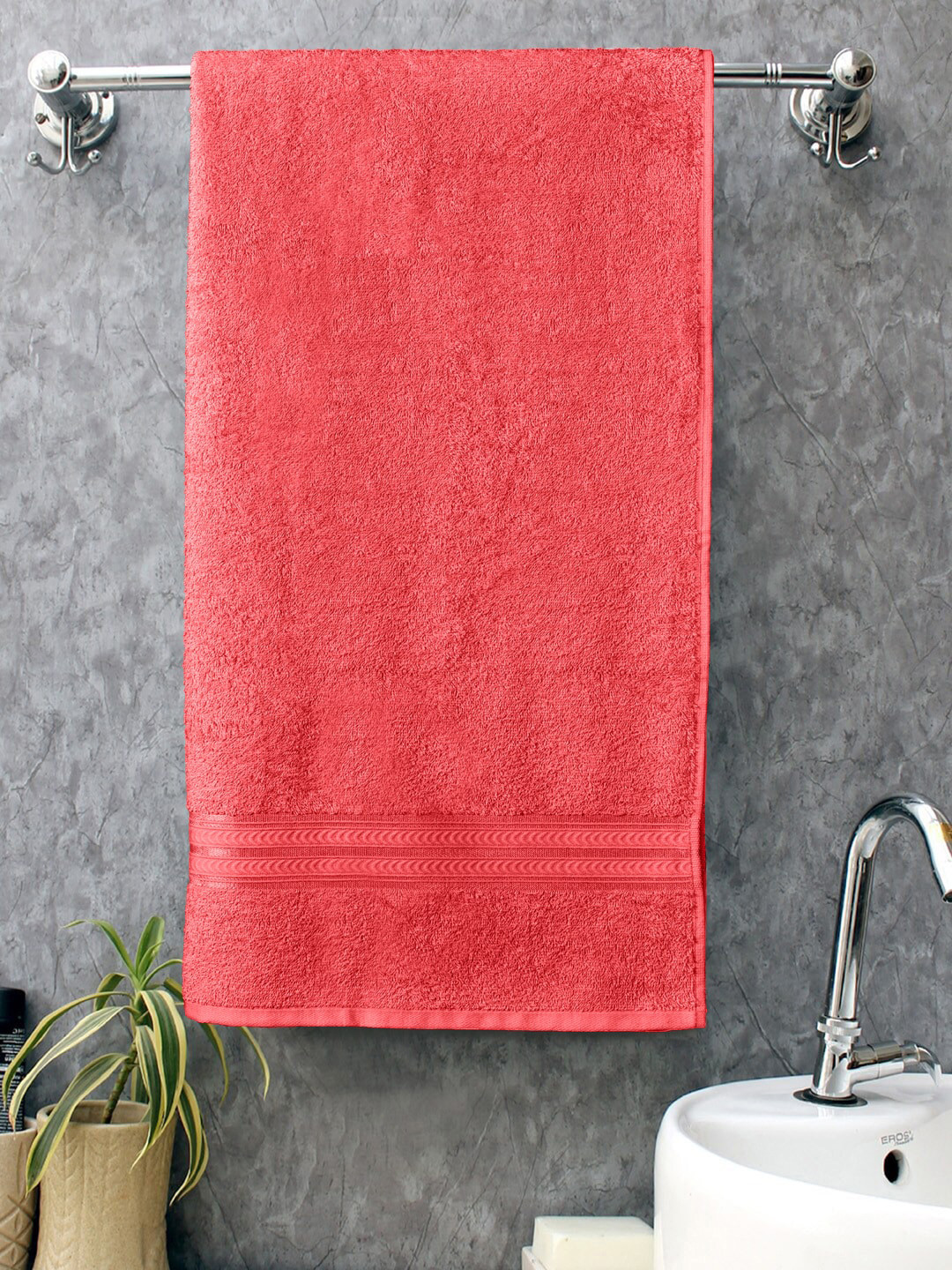 Home Fresh Red Solid 400 GSM Pure Cotton Home Essential Bath Towel