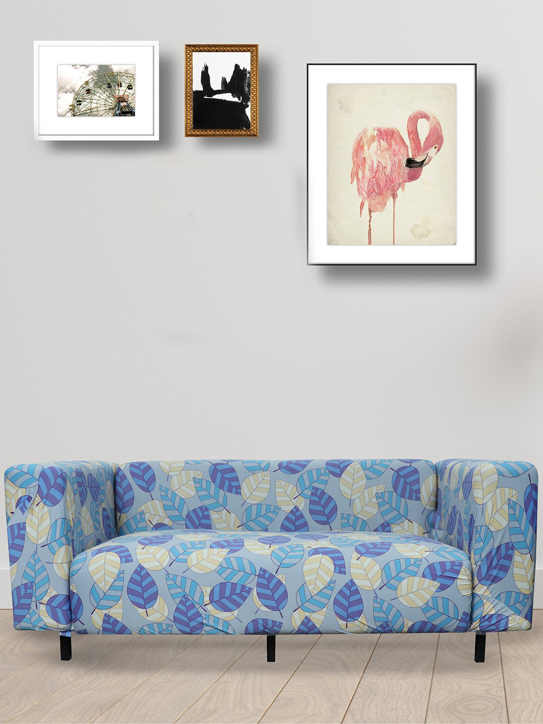 HOUSE OF QUIRK Blue & Yellow Printed Triple Seater Stretchable Non-Slip Sofa Slipcover